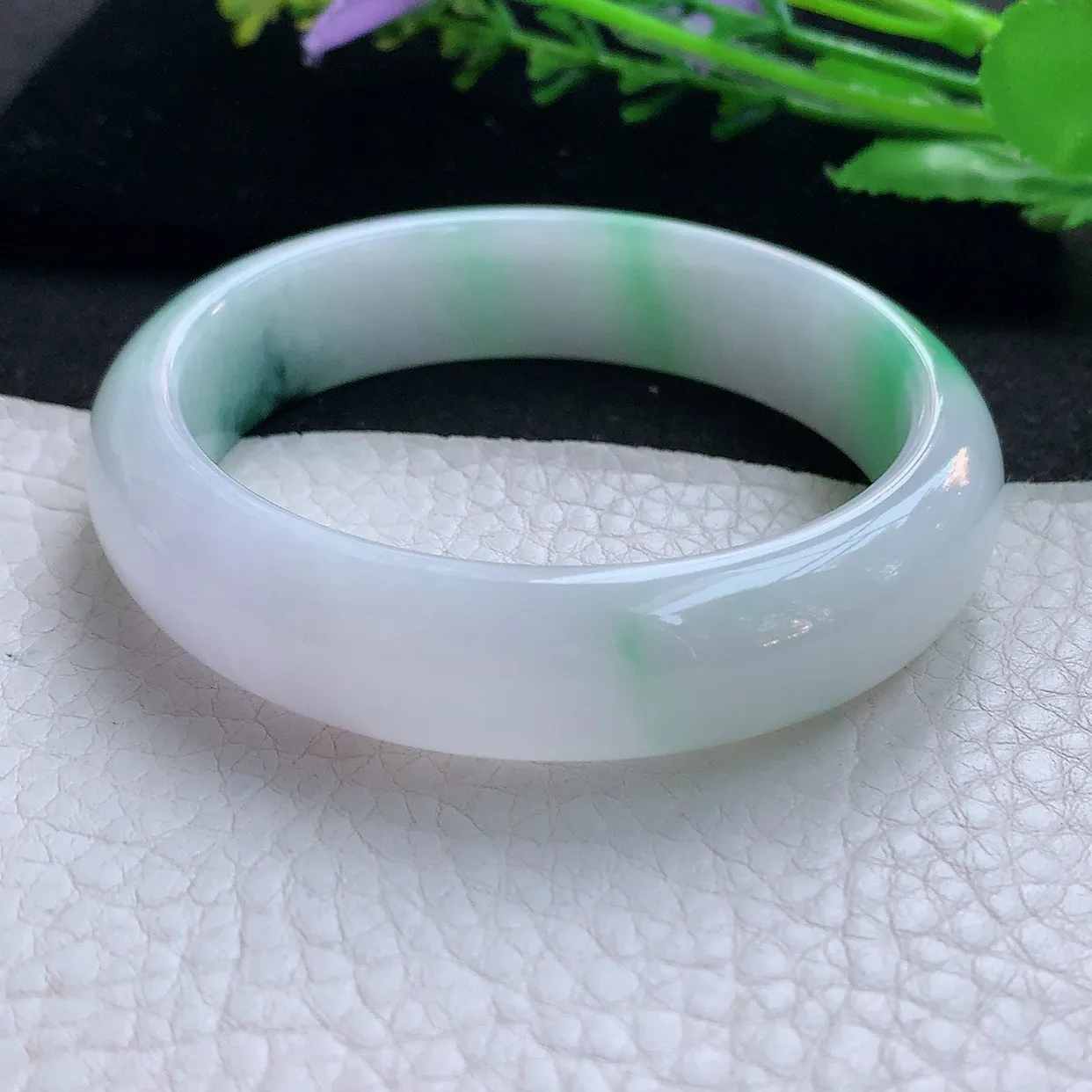 hh实拍56*14.2*7.8平安镯 天然缅甸翡翠玉手镯冰飘绿花胶感宽边玉手环