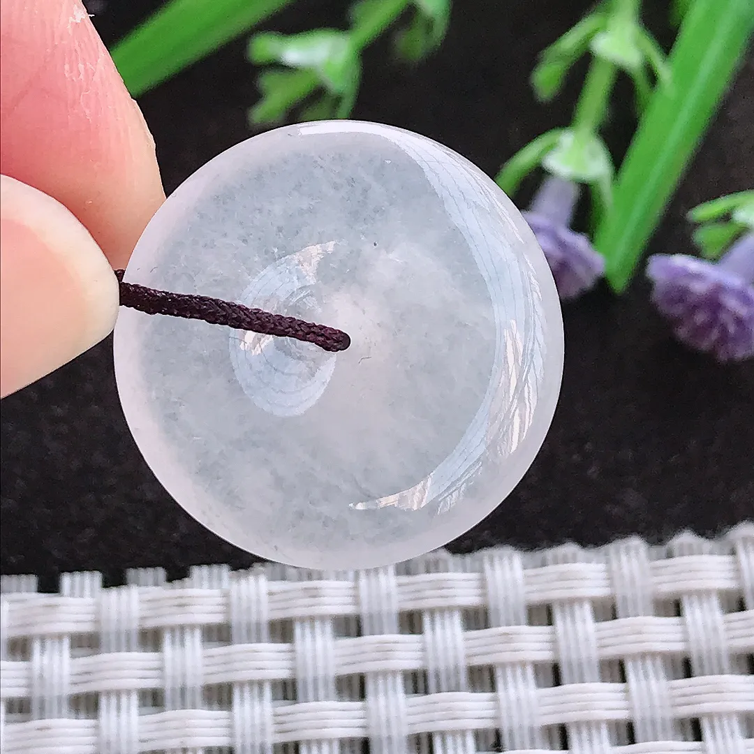 实拍A货翡翠22.5/4.6老坑冰种起胶白冰小平安扣吊坠翡翠挂件