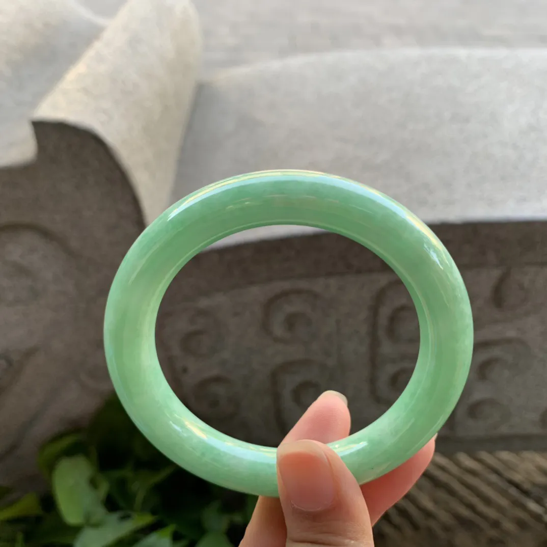 圈口56.8-11.4 【满绿圆条手镯】圆条56 57可戴