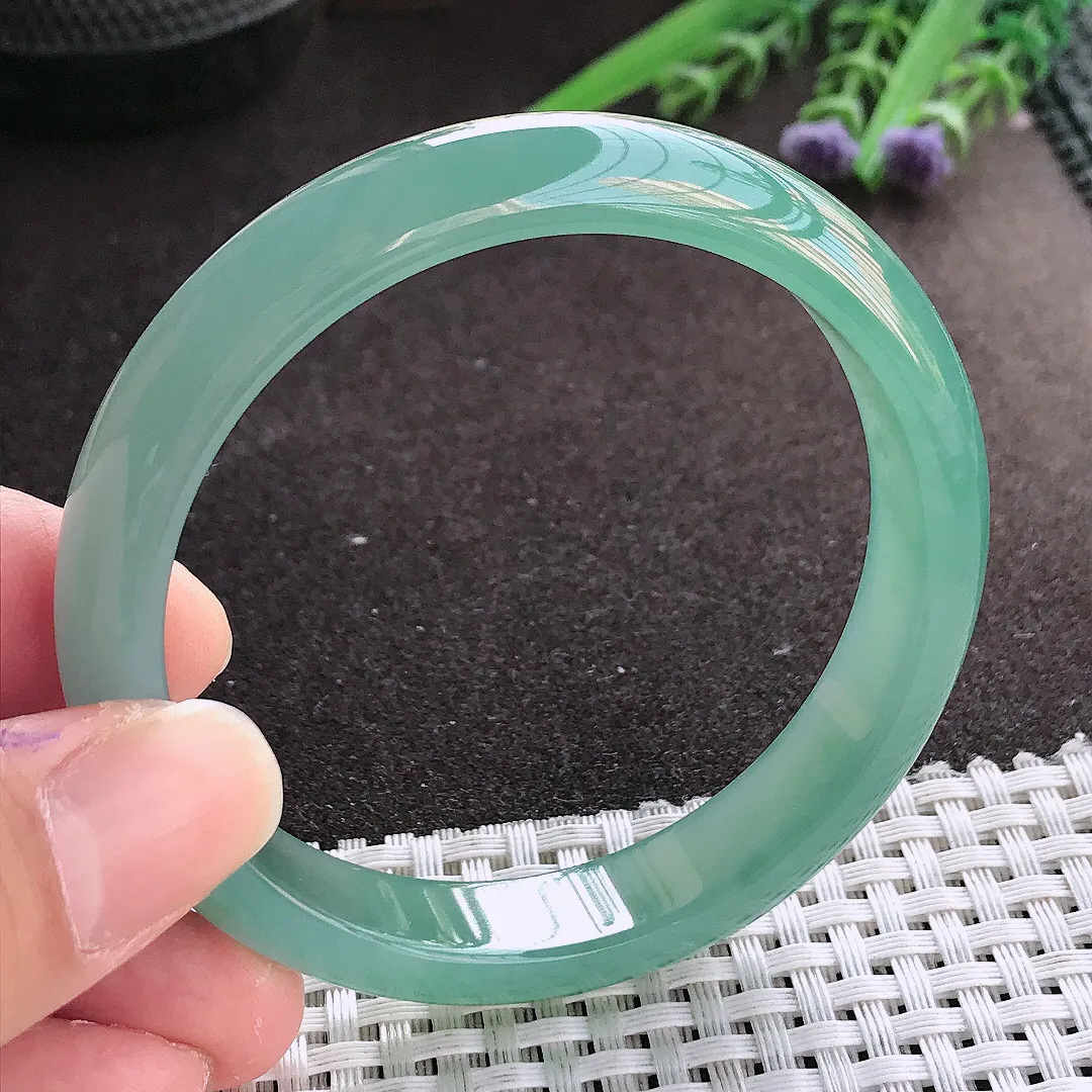 实拍翡翠A货57/11.7/7.2老坑冰胶果冻满色天空蓝手镯翡翠玉镯女款百搭