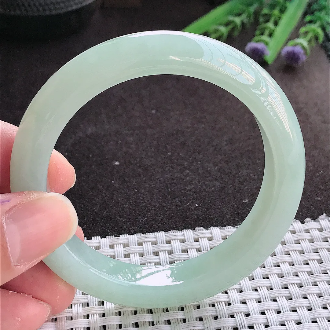 实拍翡翠A货54.5/11.6/8.9老坑冰纯起胶冰晴绿手镯翡翠玉镯女款百搭