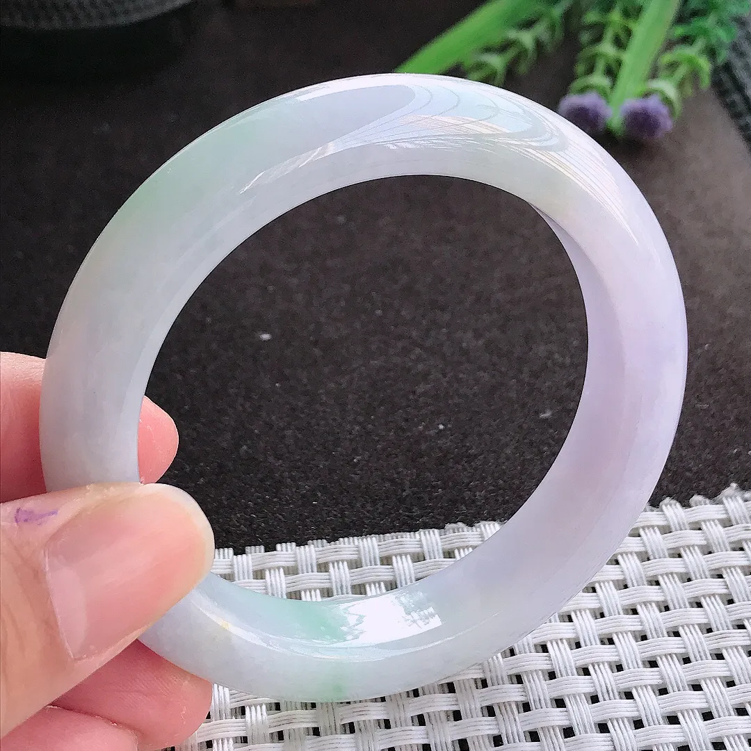 实拍翡翠A货54.5/12.5/9.2老坑秀气冰润紫罗兰手镯翡翠玉镯女款百搭