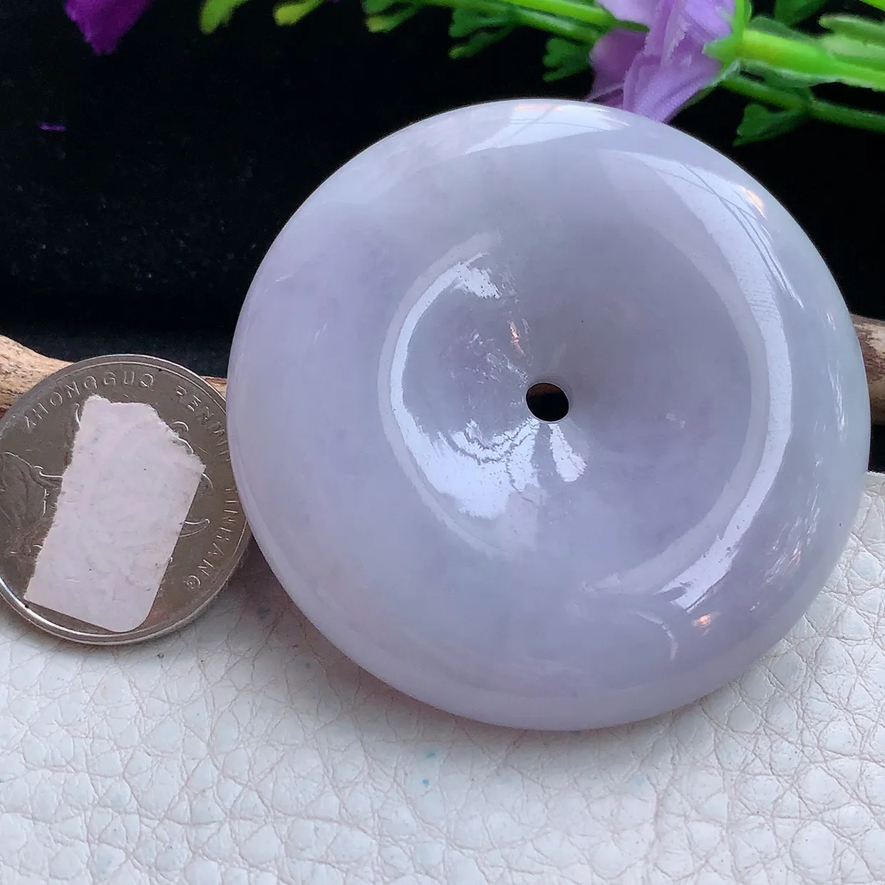 zen实拍53.5*11天然缅甸翡翠紫罗兰大平安扣吊坠 玉扣毛衣坠