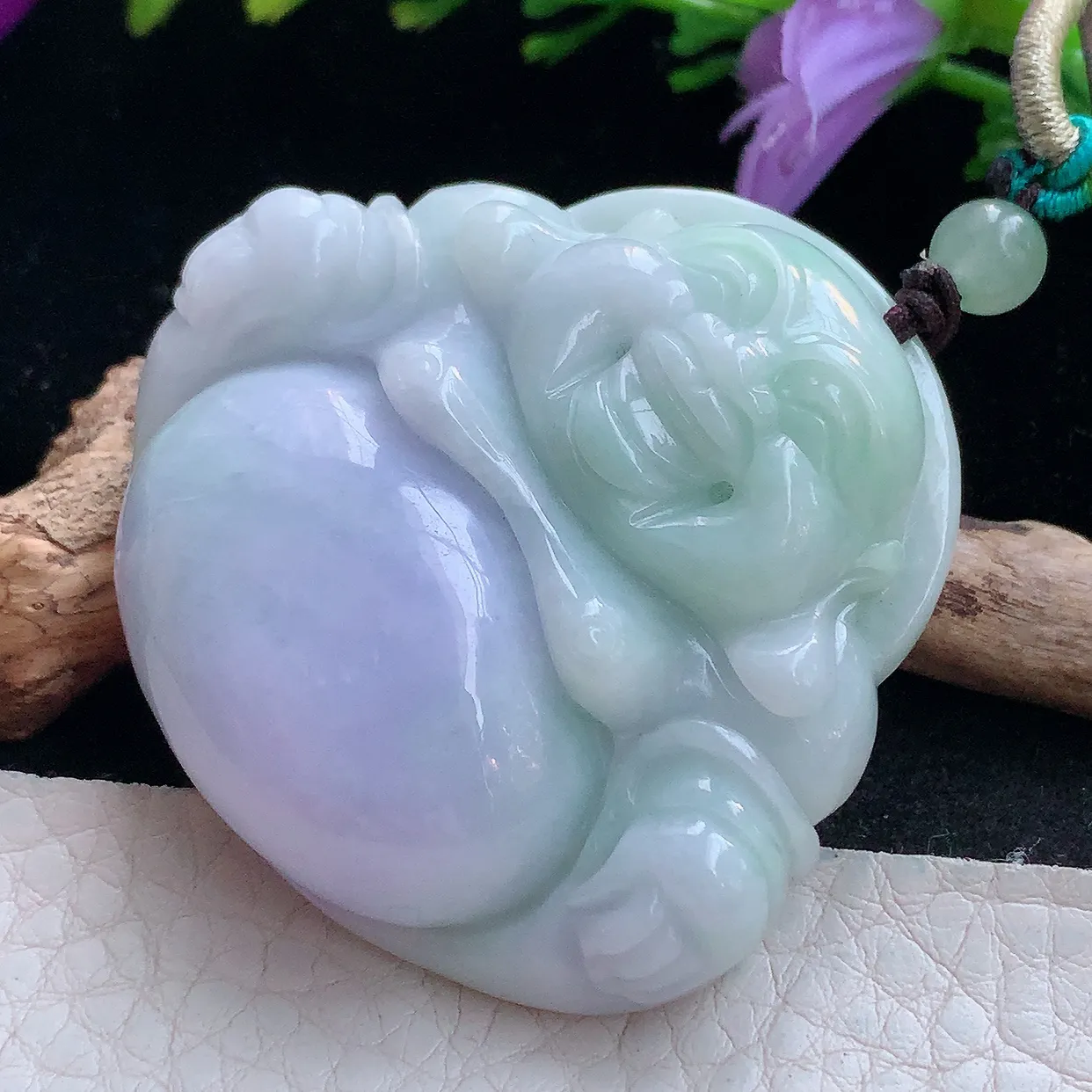 zen实拍45.8*48.6*12.5天然缅甸翡翠紫罗兰大佛公吊坠 大肚弥勒佛像