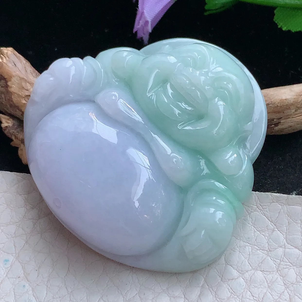 zen实拍48.6*50.5*13天然缅甸翡翠春彩大佛公吊坠 紫罗兰大肚弥勒佛像