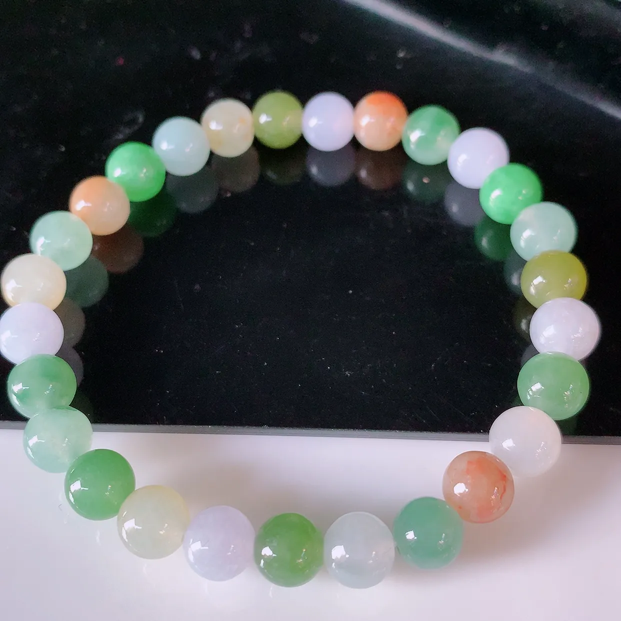 自然光实拍，冰润多宝翡翠手链，多彩翡翠手串，颜色丰富，料子细腻，高档大气，自戴送礼佳品！#46.10