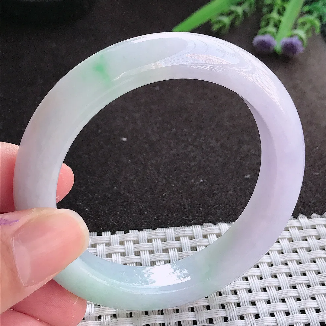 实拍翡翠A货54.5/12.5/9.2老坑秀气冰润紫罗兰手镯翡翠玉镯女款百搭