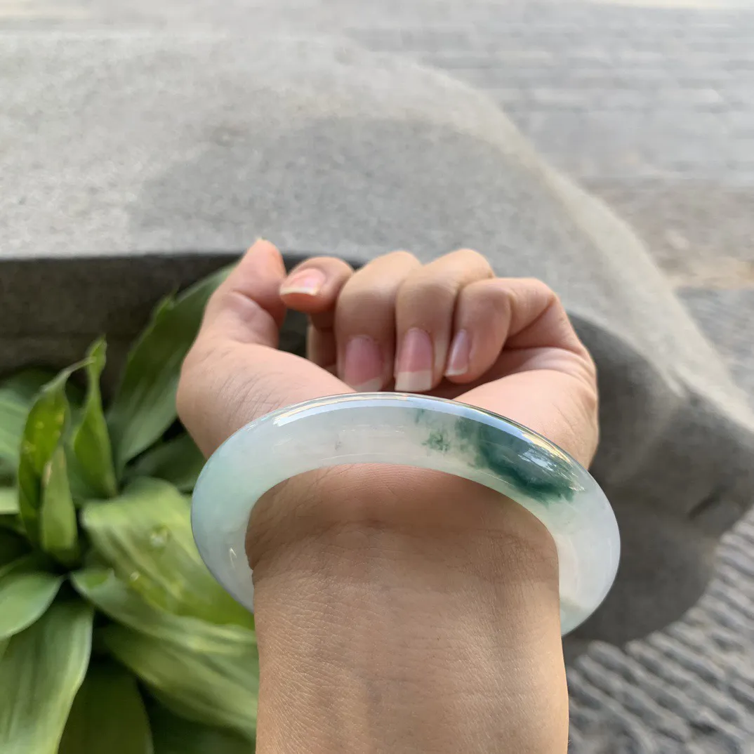 圈口55.6-10.6 【高冰飘花圆条手镯】圆条55 56可戴