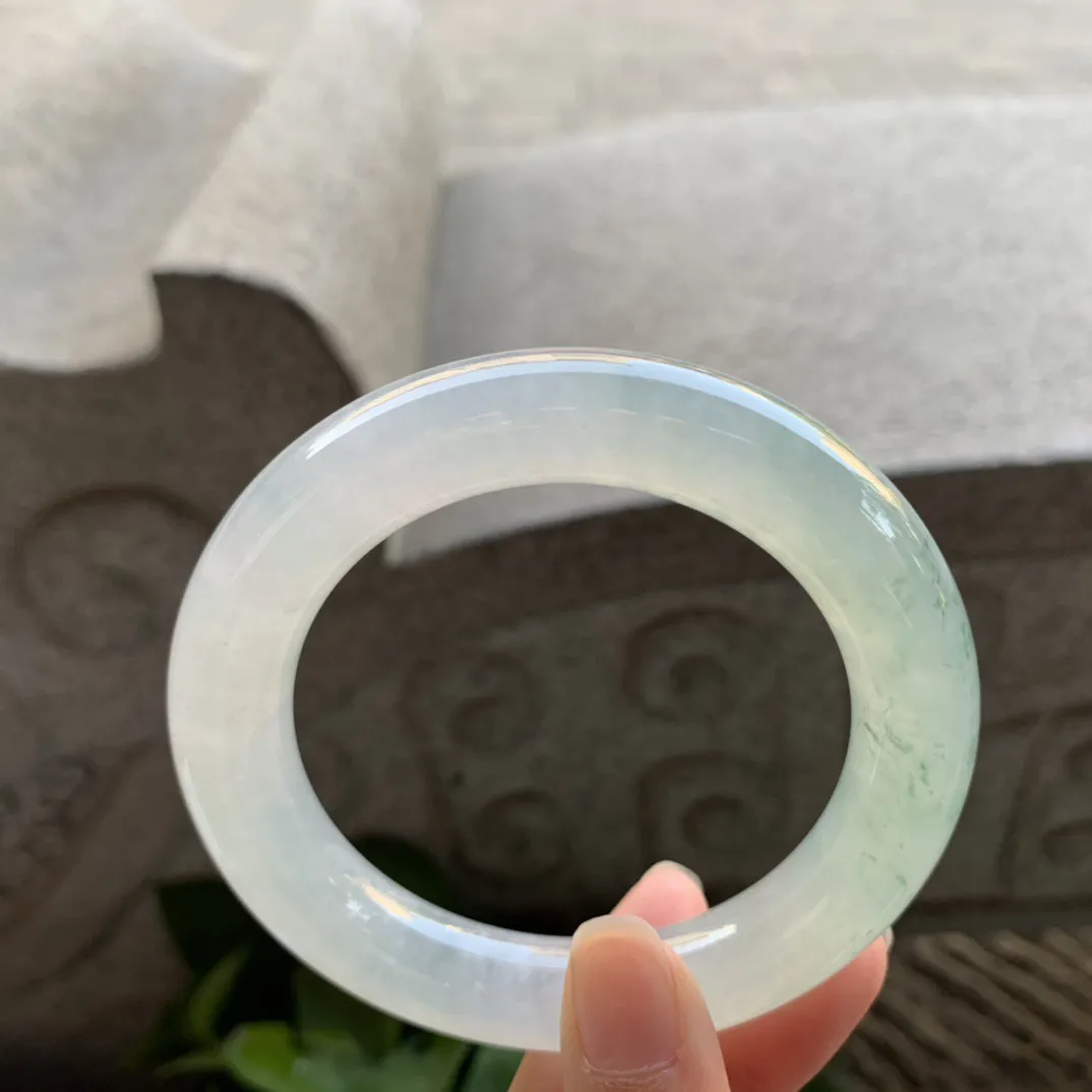 圈口57.7-12.6 【高冰玻飘花圆条手镯】圆条57 58可戴