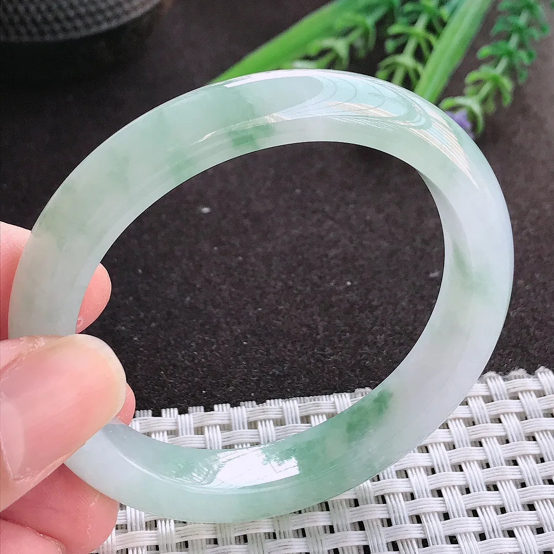 实拍翡翠A货53/48/10.6/8老坑冰胶水灵飘花贵妃手镯翡翠玉镯女款百搭