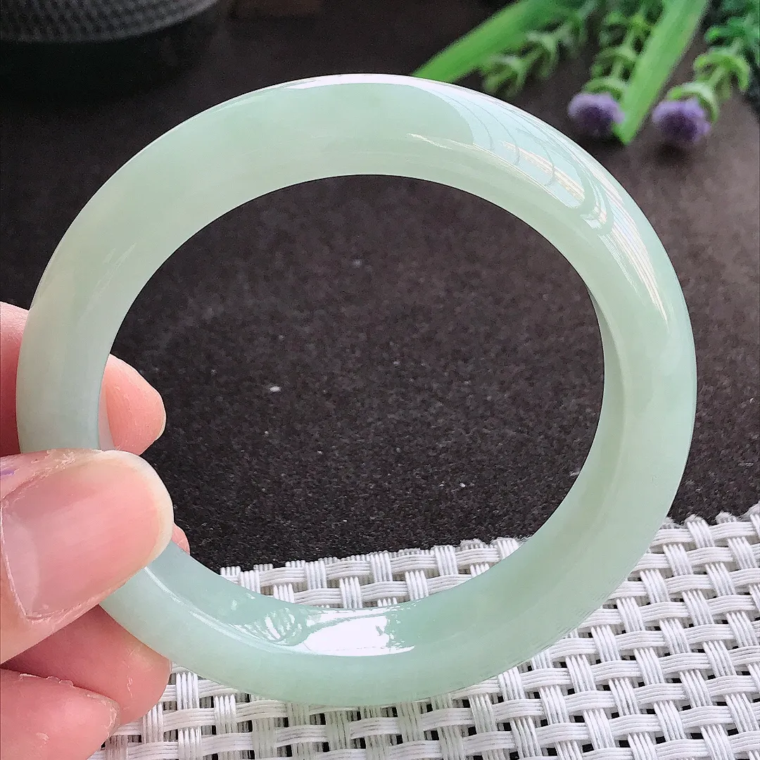 实拍翡翠A货54.5/11.6/8.9老坑冰纯起胶冰晴绿手镯翡翠玉镯女款百搭