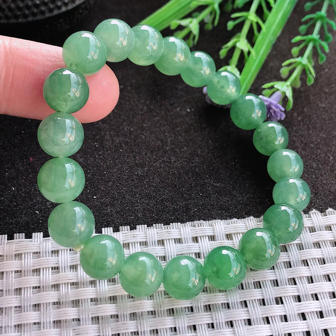 实拍A货翡翠9.6/20颗老坑冰胶果冻冰晴满甜绿手链玉珠项链手链女款