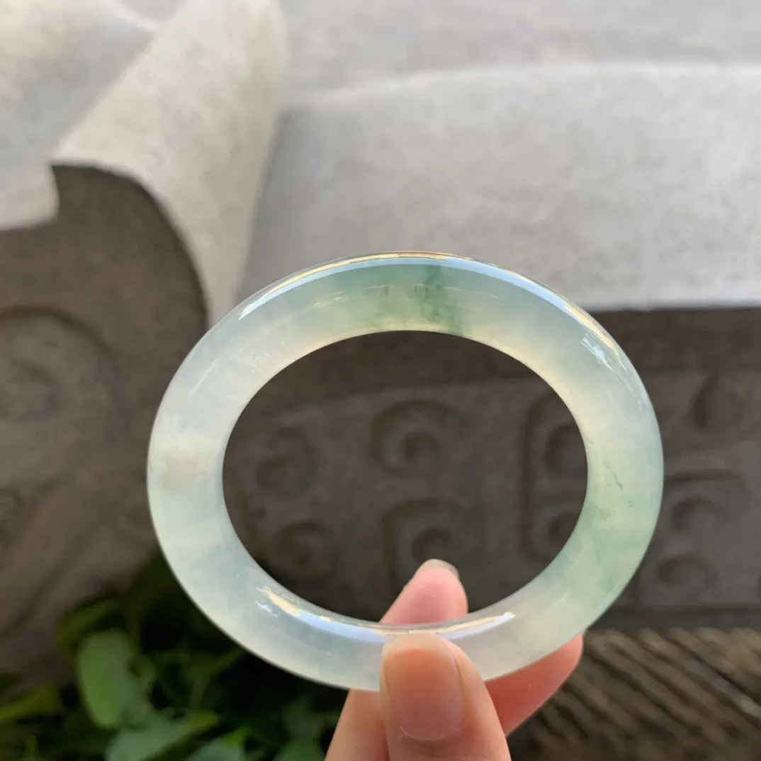 小圈口52.5-9.8 【高冰飘花圆条手镯】圆条52 53可戴