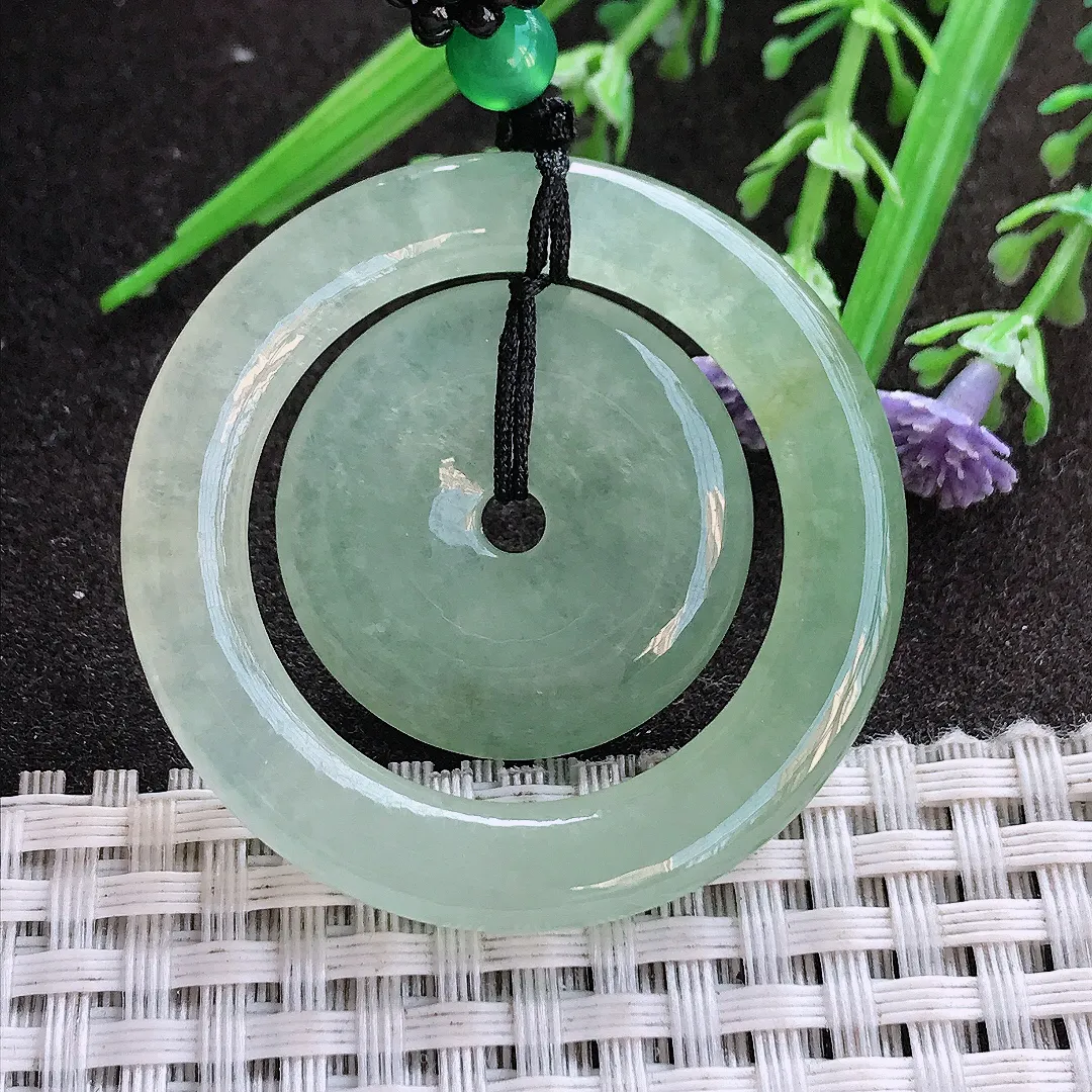 实拍A货翡翠43/5.6老坑冰胶水灵冰晴母子扣平安扣吊坠翡翠挂件