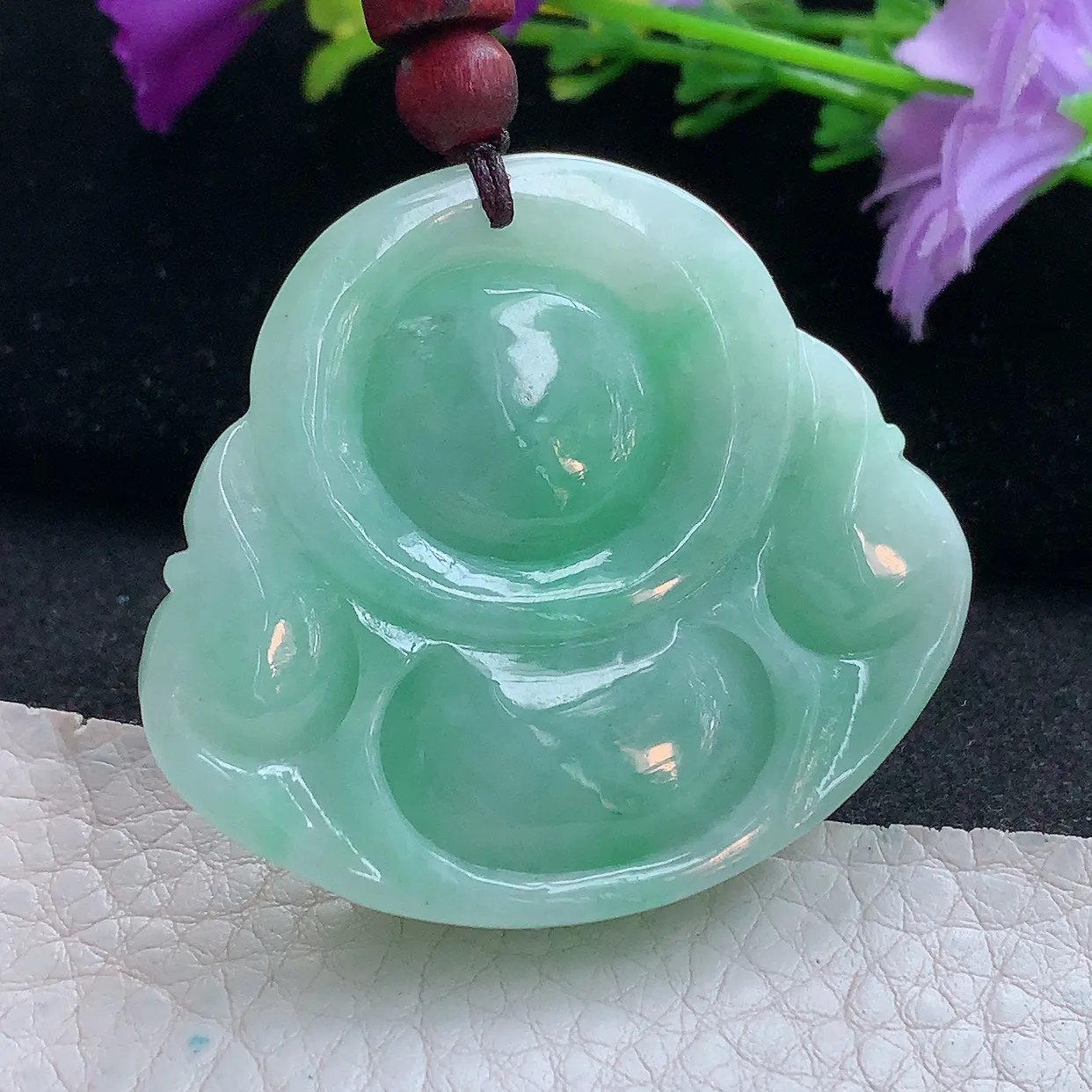 zen实拍41.5*46.8*12.8天然缅甸翡翠浅绿大佛公吊坠 大肚弥勒佛像