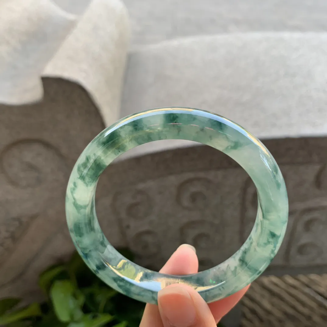 圈口57.6-12.4-9 【冰种飘花正圈手镯】正圈57 58可戴