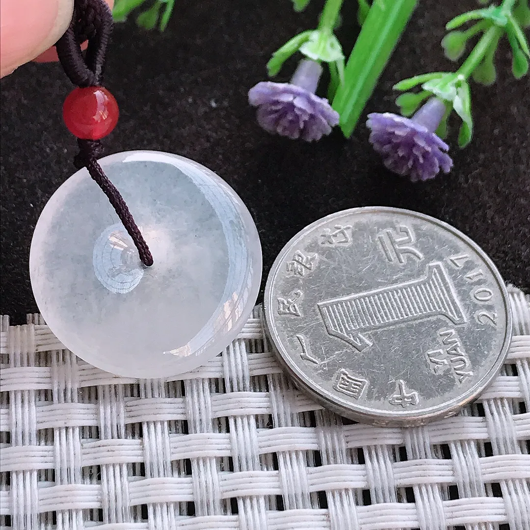 实拍A货翡翠22.5/4.6老坑冰种起胶白冰小平安扣吊坠翡翠挂件