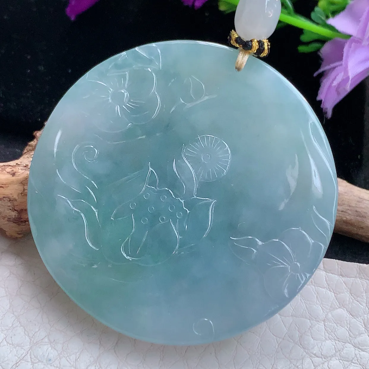 yl实拍52.6*9.3缅甸翡翠精雕蓝紫阿弥陀佛吊坠 如来佛祖生肖守护神，花开见佛