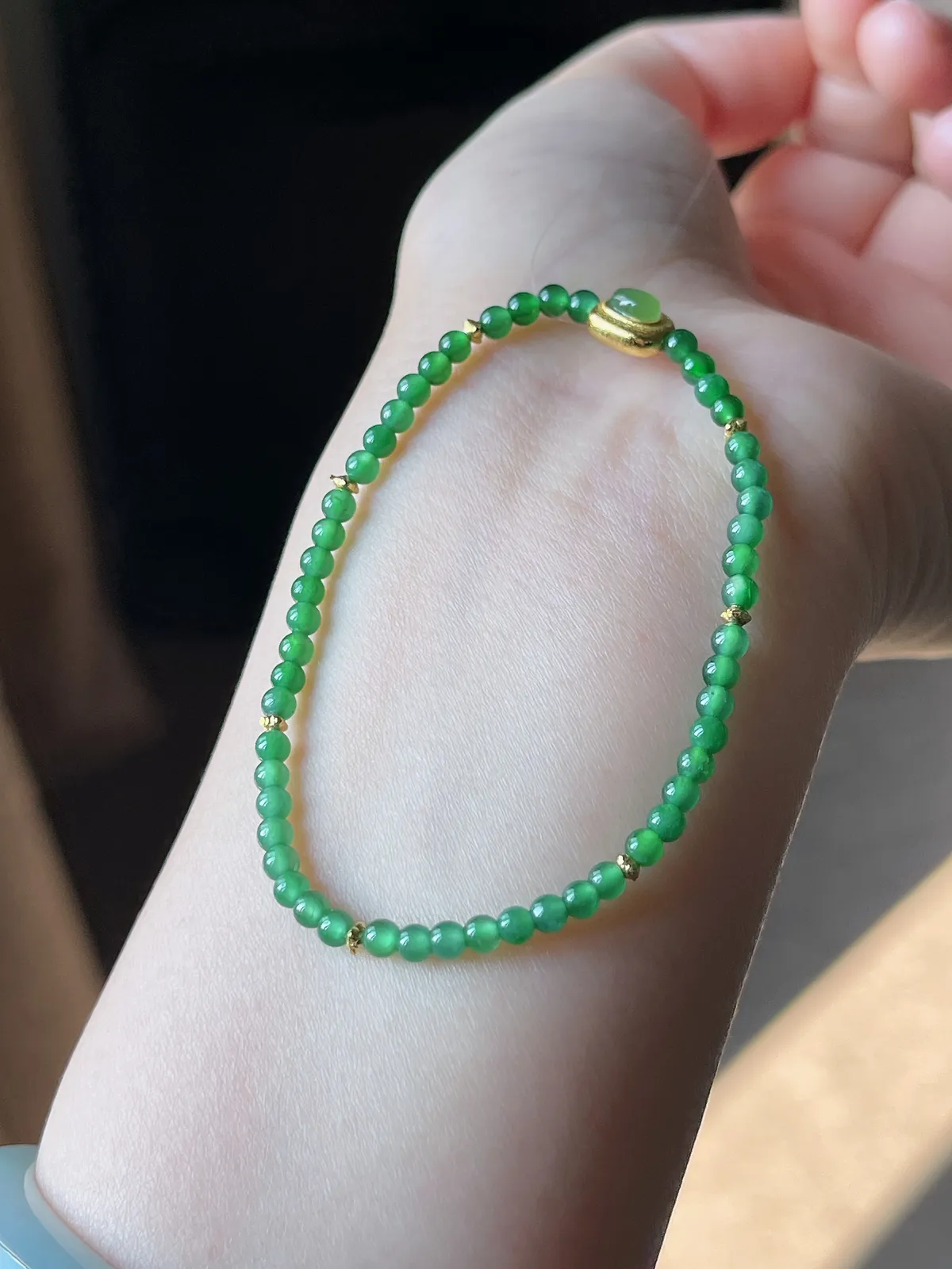 星翠满绿小米珠S925财运手串
