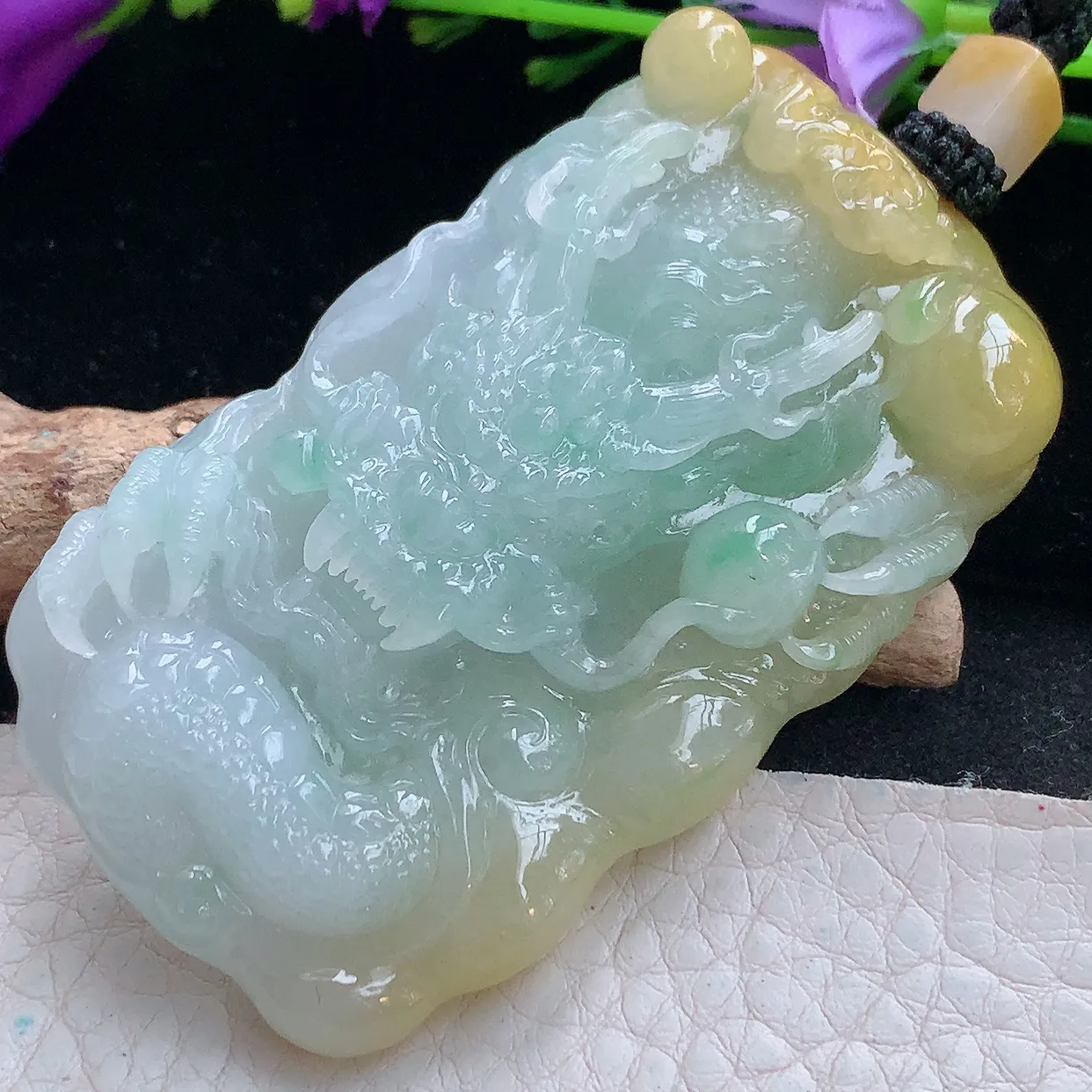 yl实拍66.6*38*11.6缅甸翡翠精雕黄加绿龙牌项坠 厚装霸气神龙降瑞