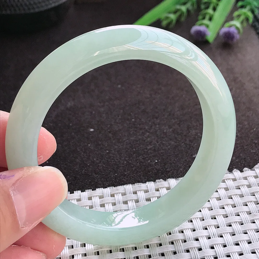 实拍翡翠A货54.5/11.6/8.9老坑冰纯起胶冰晴绿手镯翡翠玉镯女款百搭