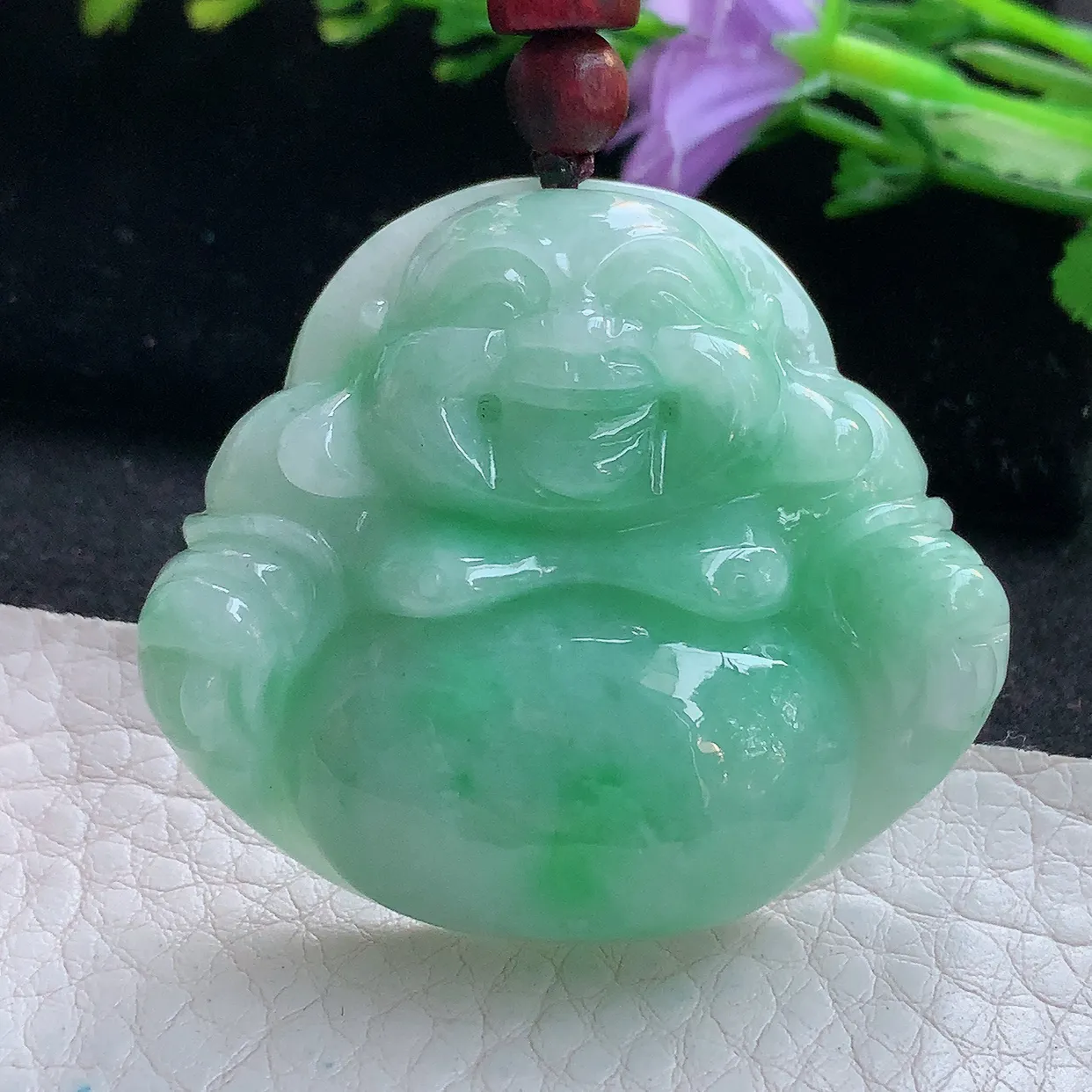 zen实拍41.5*46.8*12.8天然缅甸翡翠浅绿大佛公吊坠 大肚弥勒佛像