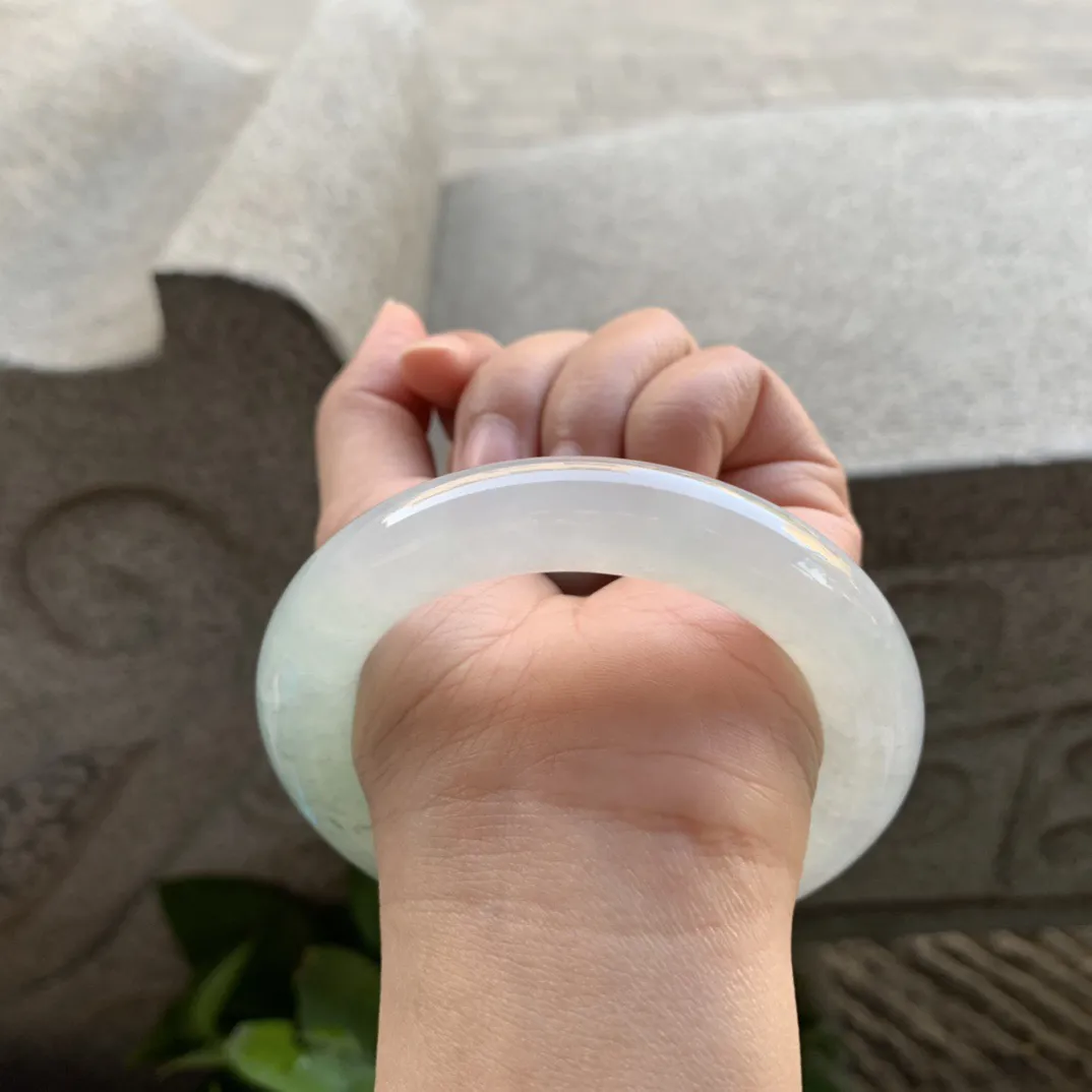 圈口57.7-12.6 【高冰玻飘花圆条手镯】圆条57 58可戴