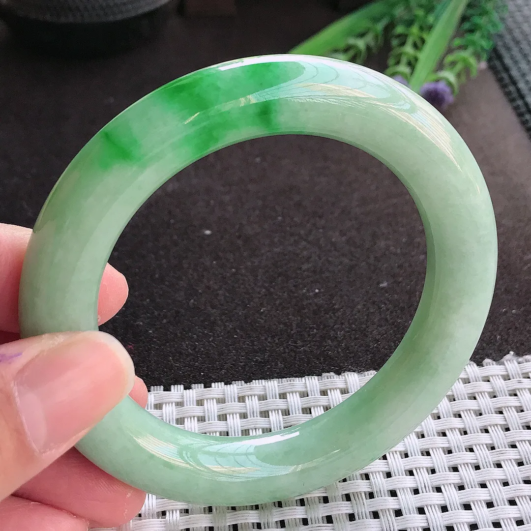 实拍翡翠A货56/11.3/11.5老坑精美温润满绿阳绿圆条手镯翡翠玉镯女款百搭