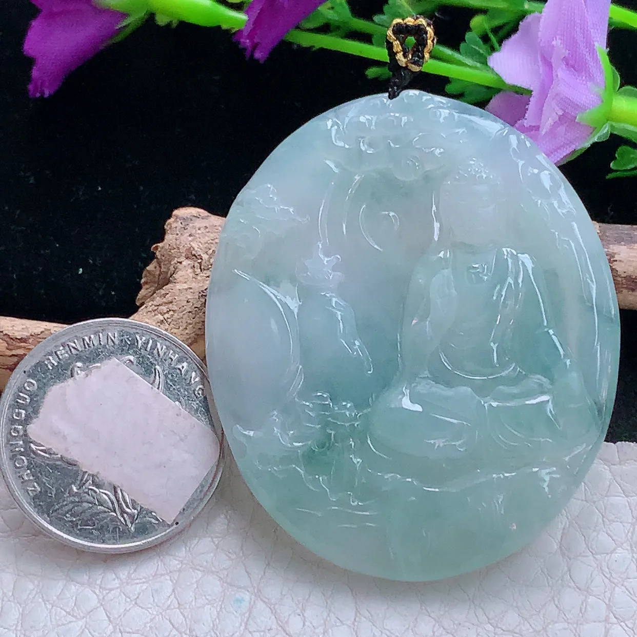 kh实拍52*44*5.8缅甸翡翠精雕阿弥陀佛玉坠 生肖守护神