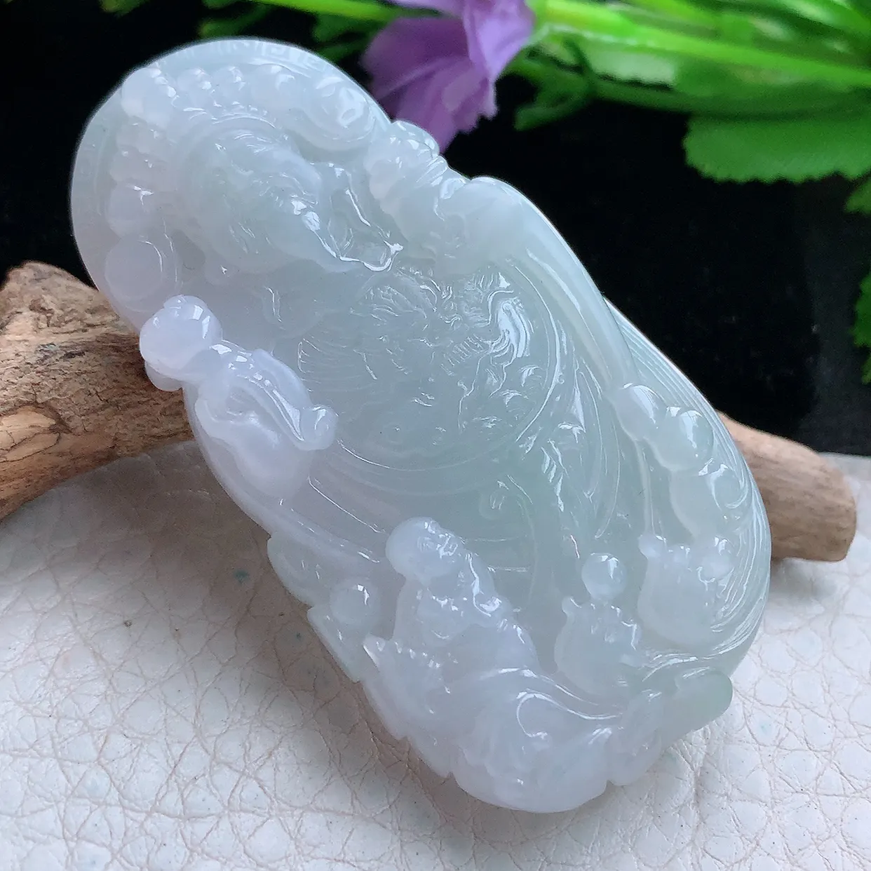 Ktj实拍63.2*33.5*9.2天然缅甸翡翠精雕财神爷吊坠 招财进宝