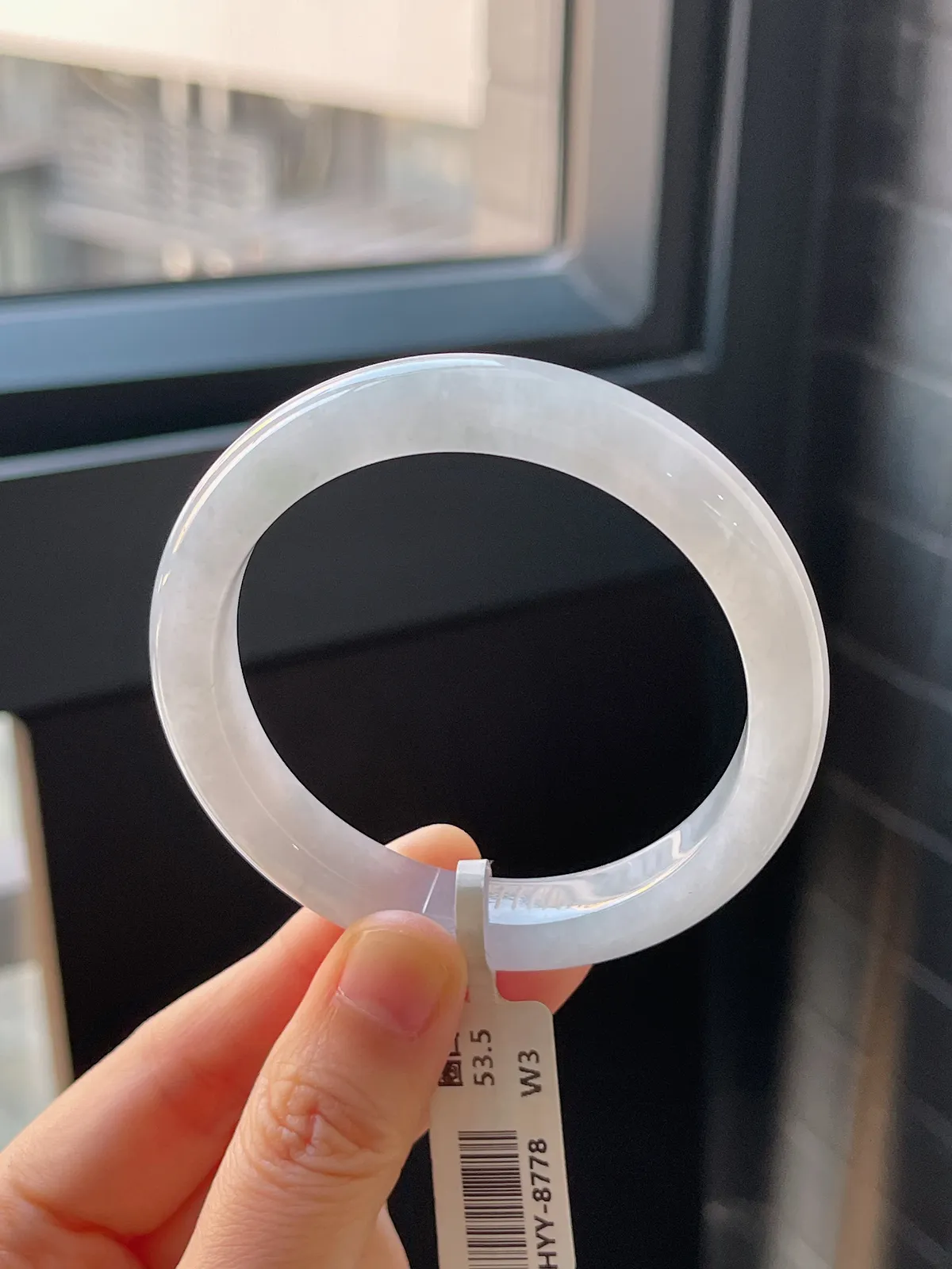 正圈53.5圈口，翡翠冰糯种白色手镯