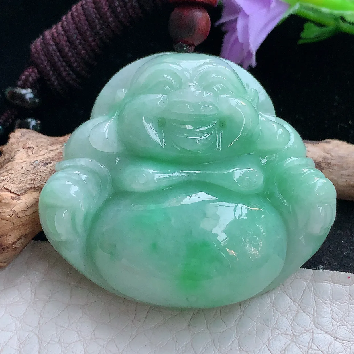 zen实拍41.5*46.8*12.8天然缅甸翡翠浅绿大佛公吊坠 大肚弥勒佛像