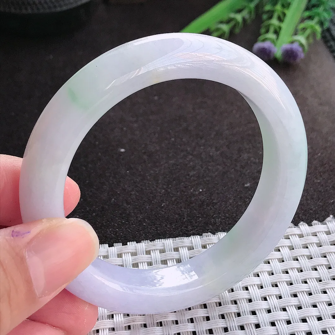 实拍翡翠A货54.5/12.5/9.2老坑秀气冰润紫罗兰手镯翡翠玉镯女款百搭