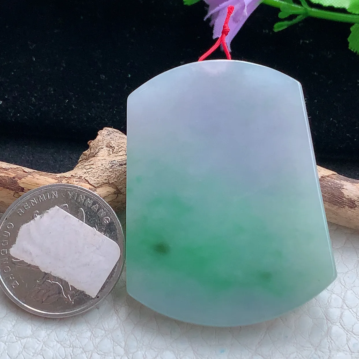 Ktj实拍50.5*38.5*5.5缅甸翡翠淡春彩平安无事牌吊坠