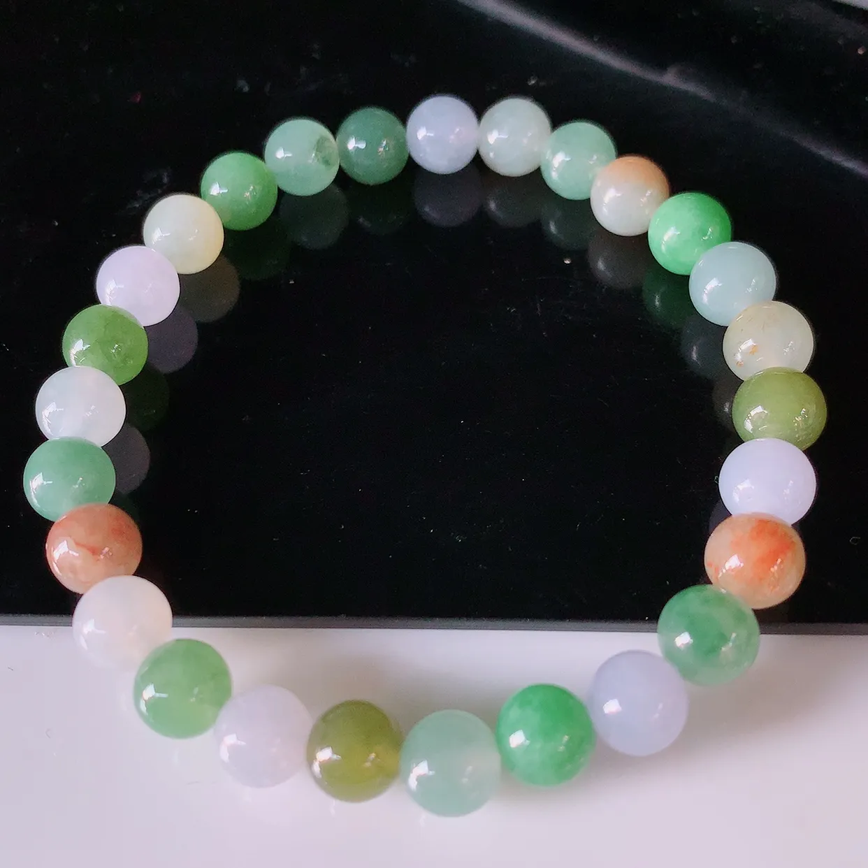 自然光实拍，冰润多宝翡翠手链，多彩翡翠手串，颜色丰富，料子细腻，高档大气，自戴送礼佳品！#46.10取一尺寸7