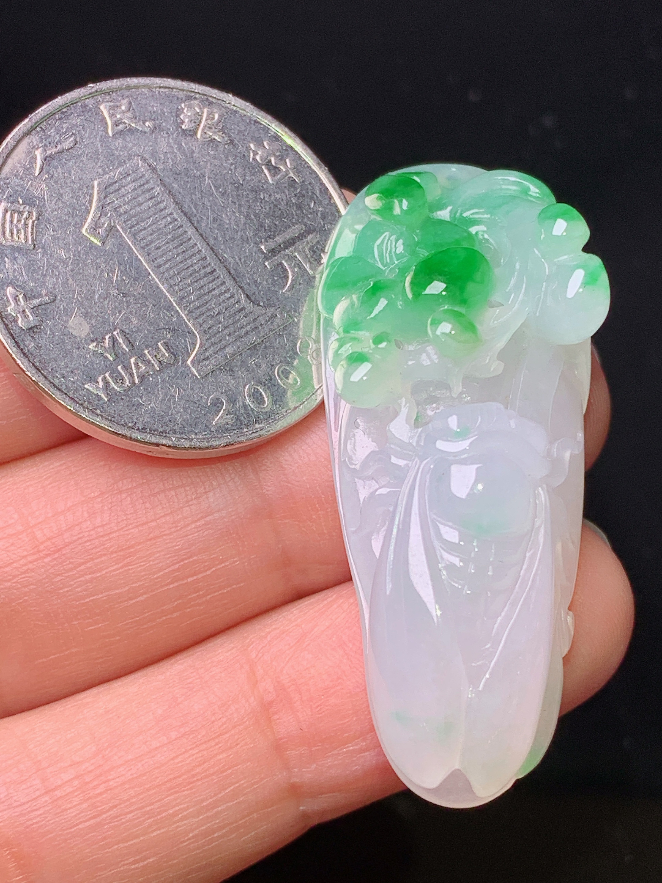 飘绿金蟾吊坠 玉质细腻 色泽艳丽清新 整体尺寸41.5*16.2*11.8