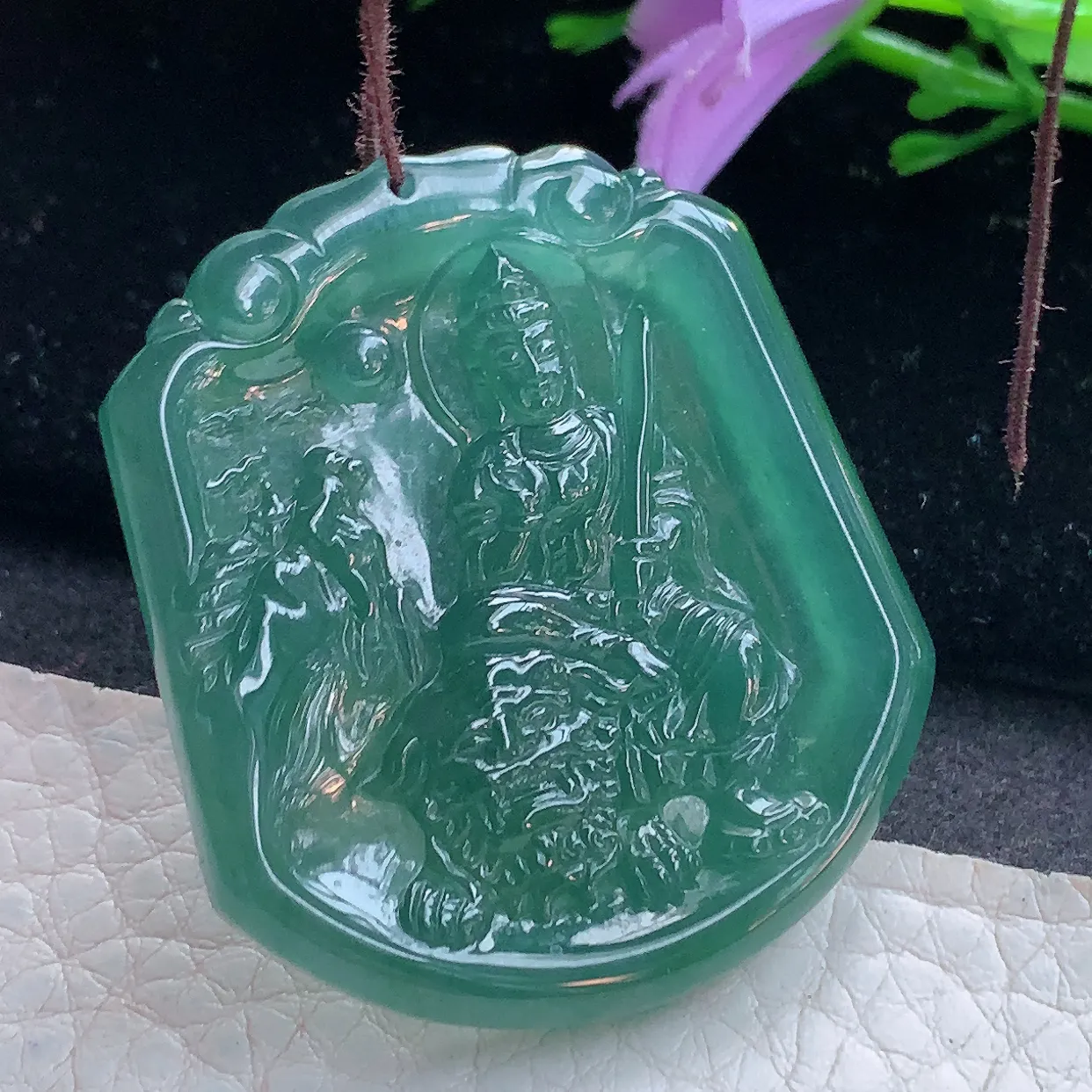 Ktj实拍41.2*36.2*5天然翡翠精雕蓝水文殊观音菩萨吊坠 生肖守护神