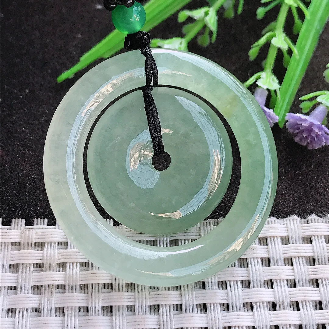 实拍A货翡翠43/5.6老坑冰胶水灵冰晴母子扣平安扣吊坠翡翠挂件