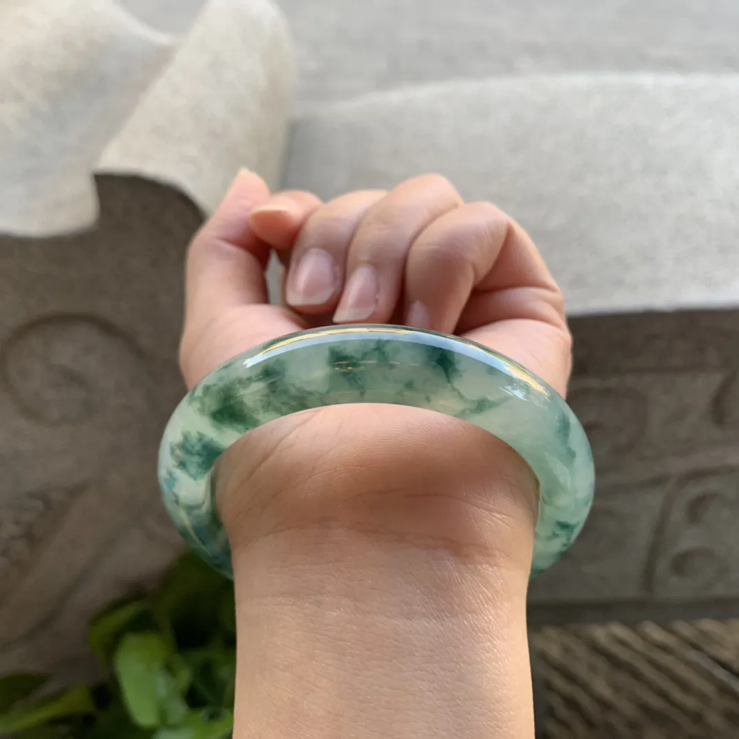 圈口57.6-12.4-9 【冰种飘花正圈手镯】正圈57 58可戴