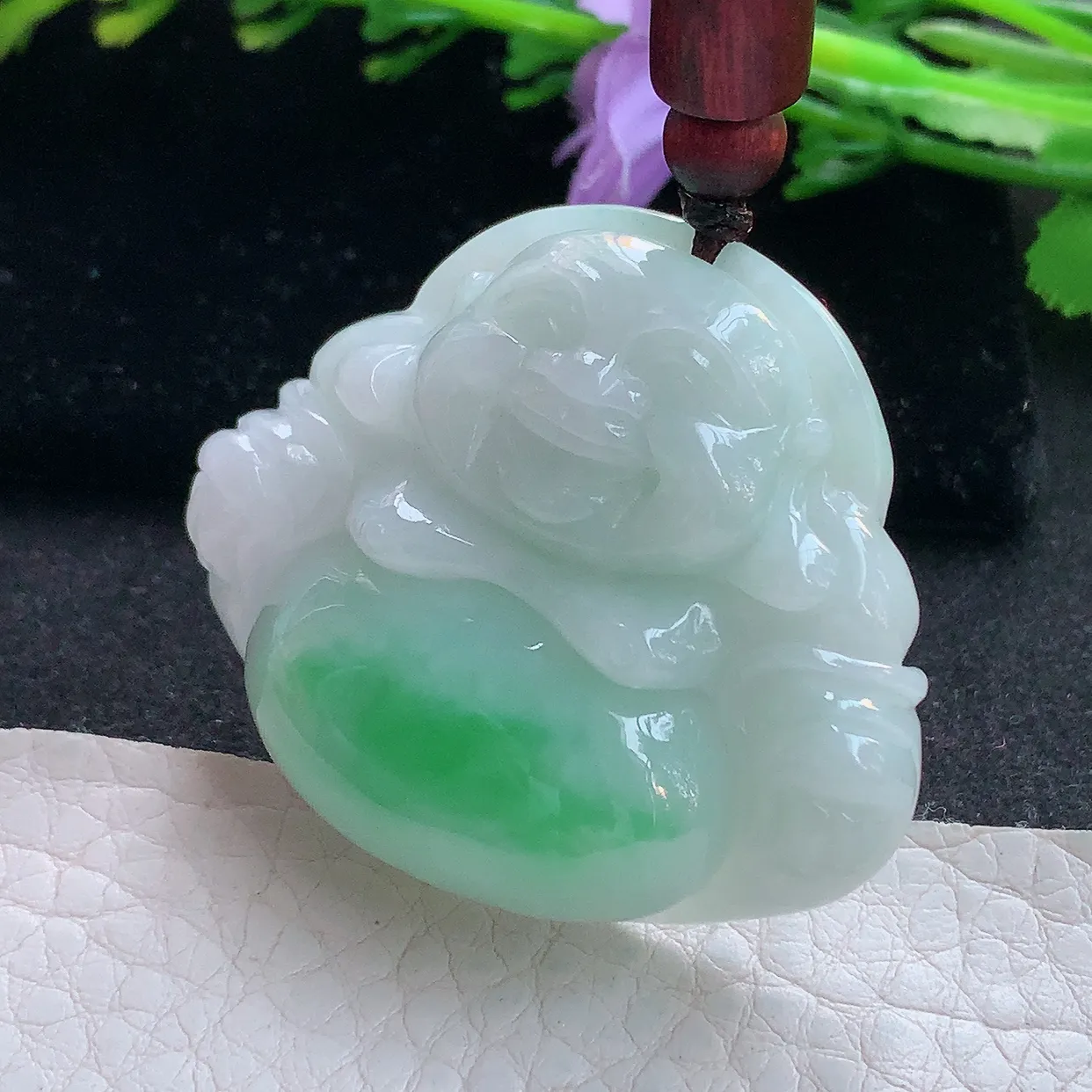 zen实拍37.5*44*11.8天然缅甸翡翠白底青飘阳绿佛公吊坠 大肚弥勒佛像