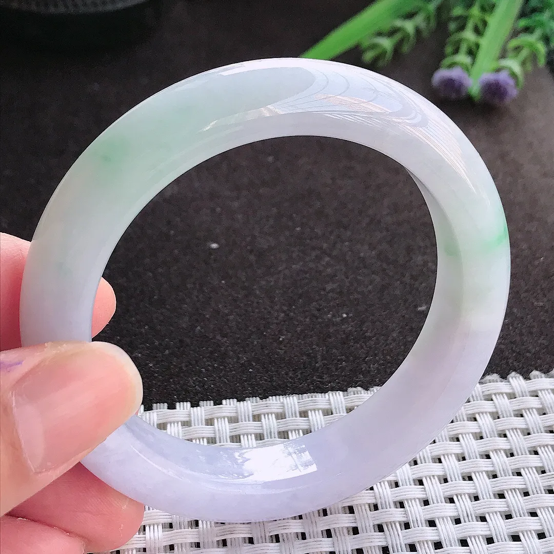 实拍翡翠A货54.5/12.5/9.2老坑秀气冰润紫罗兰手镯翡翠玉镯女款百搭