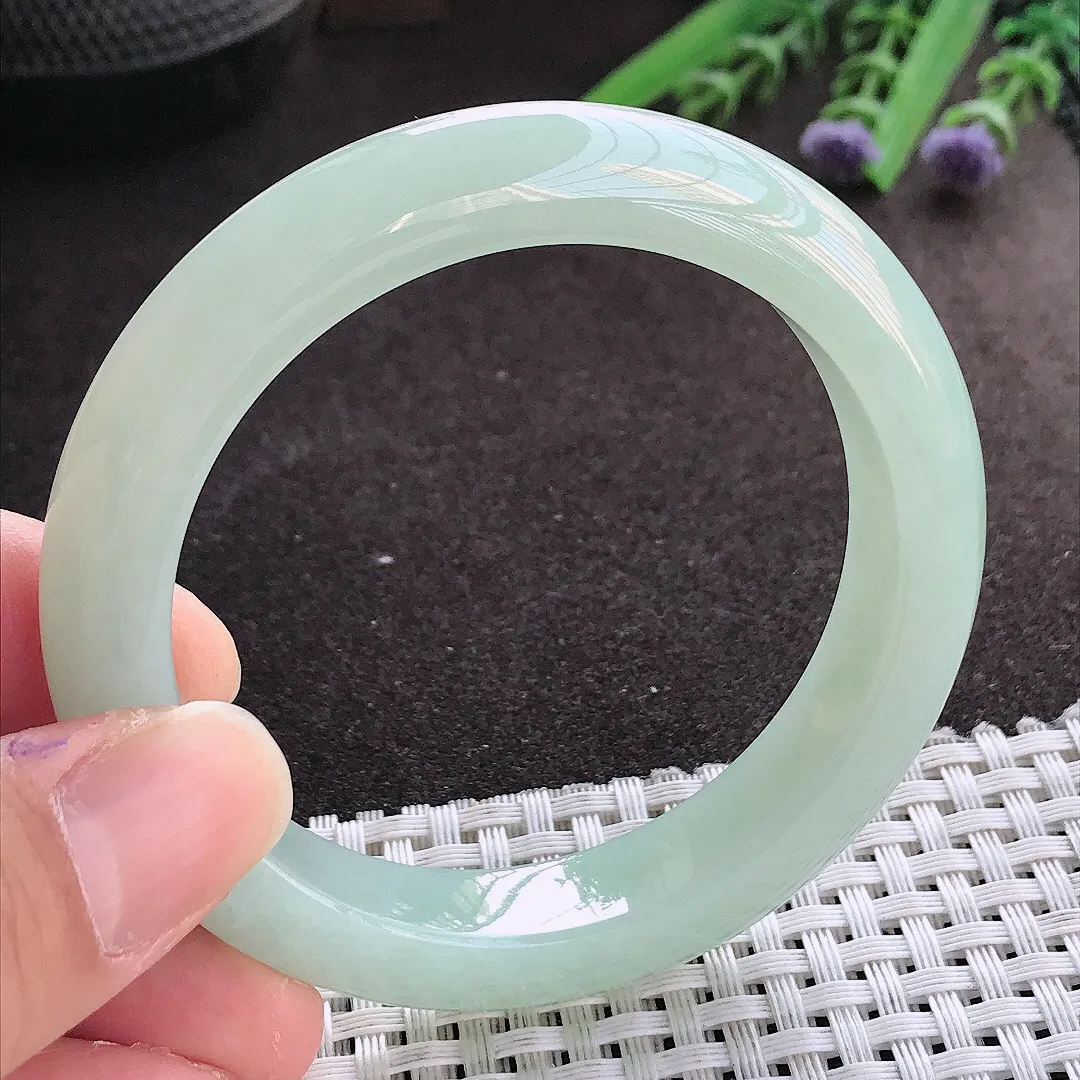 实拍翡翠A货54.5/11.6/8.9老坑冰纯起胶冰晴绿手镯翡翠玉镯女款百搭