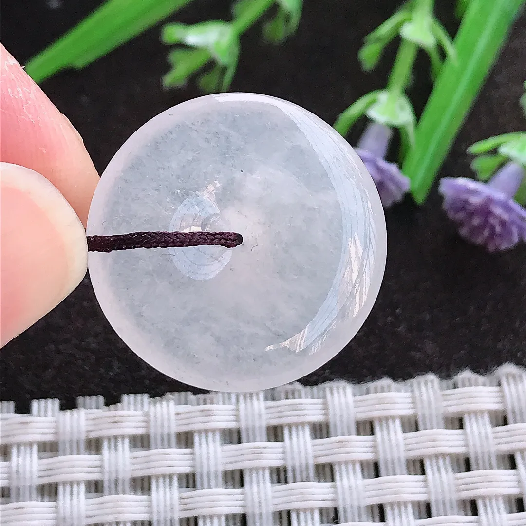 实拍A货翡翠22.5/4.6老坑冰种起胶白冰小平安扣吊坠翡翠挂件