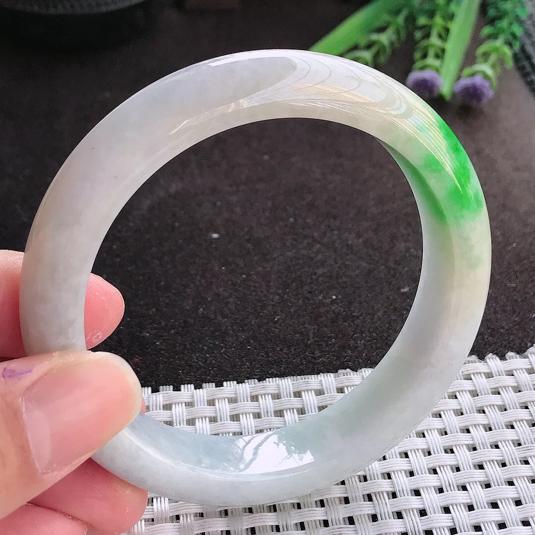 实拍翡翠A货58.8/13.2/8.8老坑精美飘阳绿手镯翡翠玉镯女款百搭