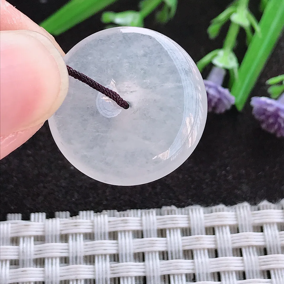 实拍A货翡翠22.5/4.6老坑冰种起胶白冰小平安扣吊坠翡翠挂件