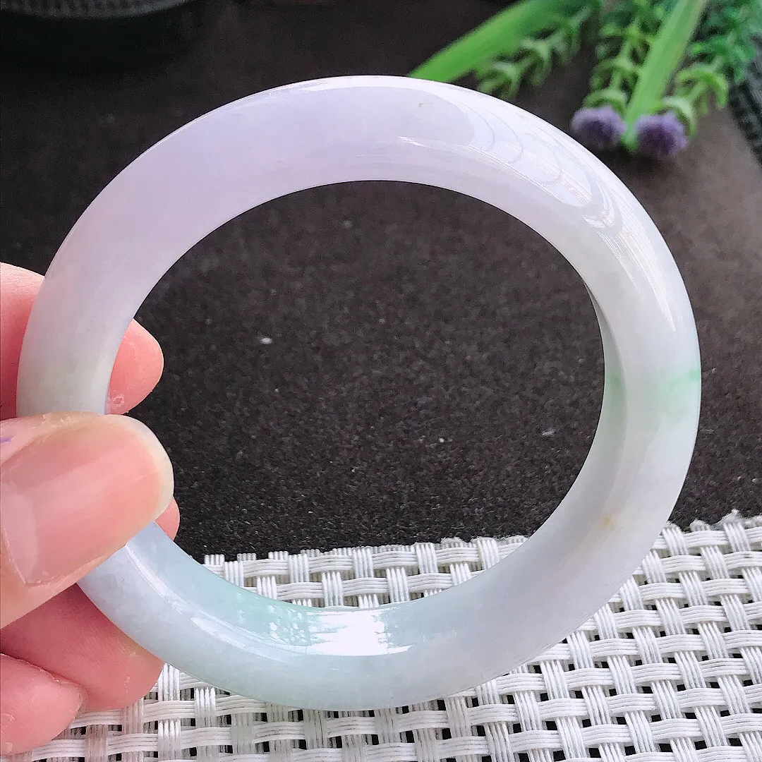 实拍翡翠A货54.5/12.5/9.2老坑秀气冰润紫罗兰手镯翡翠玉镯女款百搭