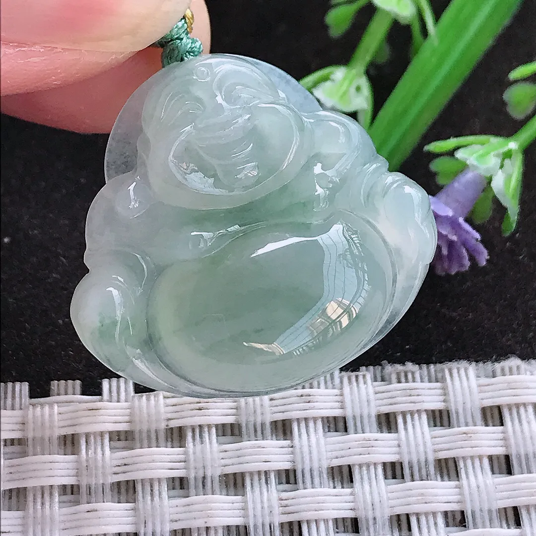 实拍A货翡翠25/27.8/6老坑冰胶果冻冰晴佛公吊坠翡翠玉佛挂件
