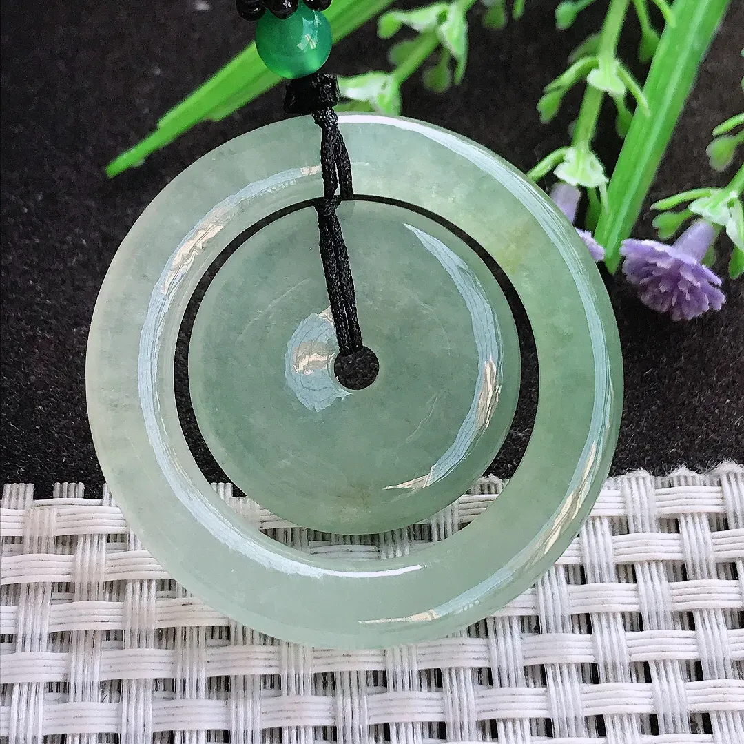 实拍A货翡翠43/5.6老坑冰胶水灵冰晴母子扣平安扣吊坠翡翠挂件