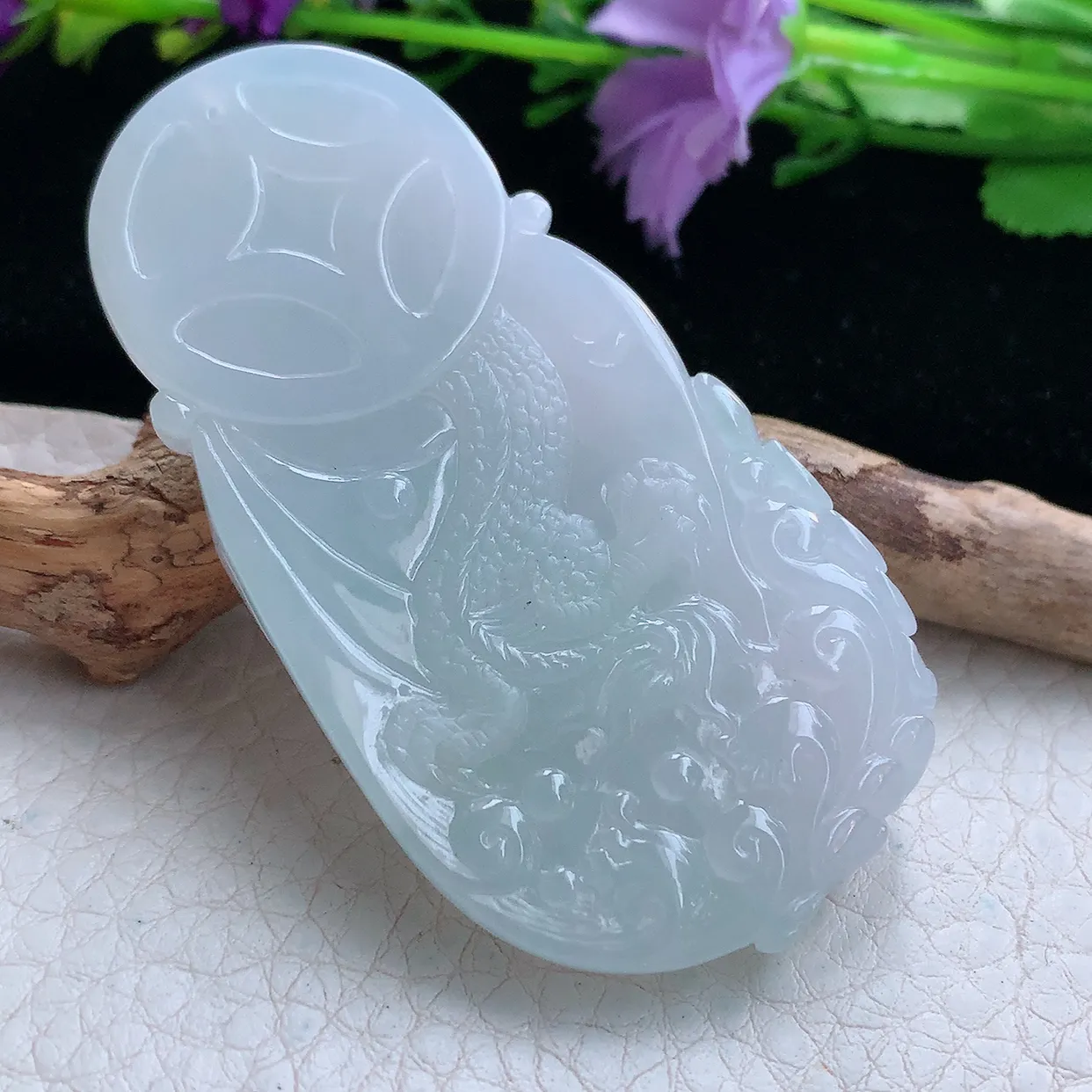 Ktj实拍63.2*33.5*9.2天然缅甸翡翠精雕财神爷吊坠 招财进宝