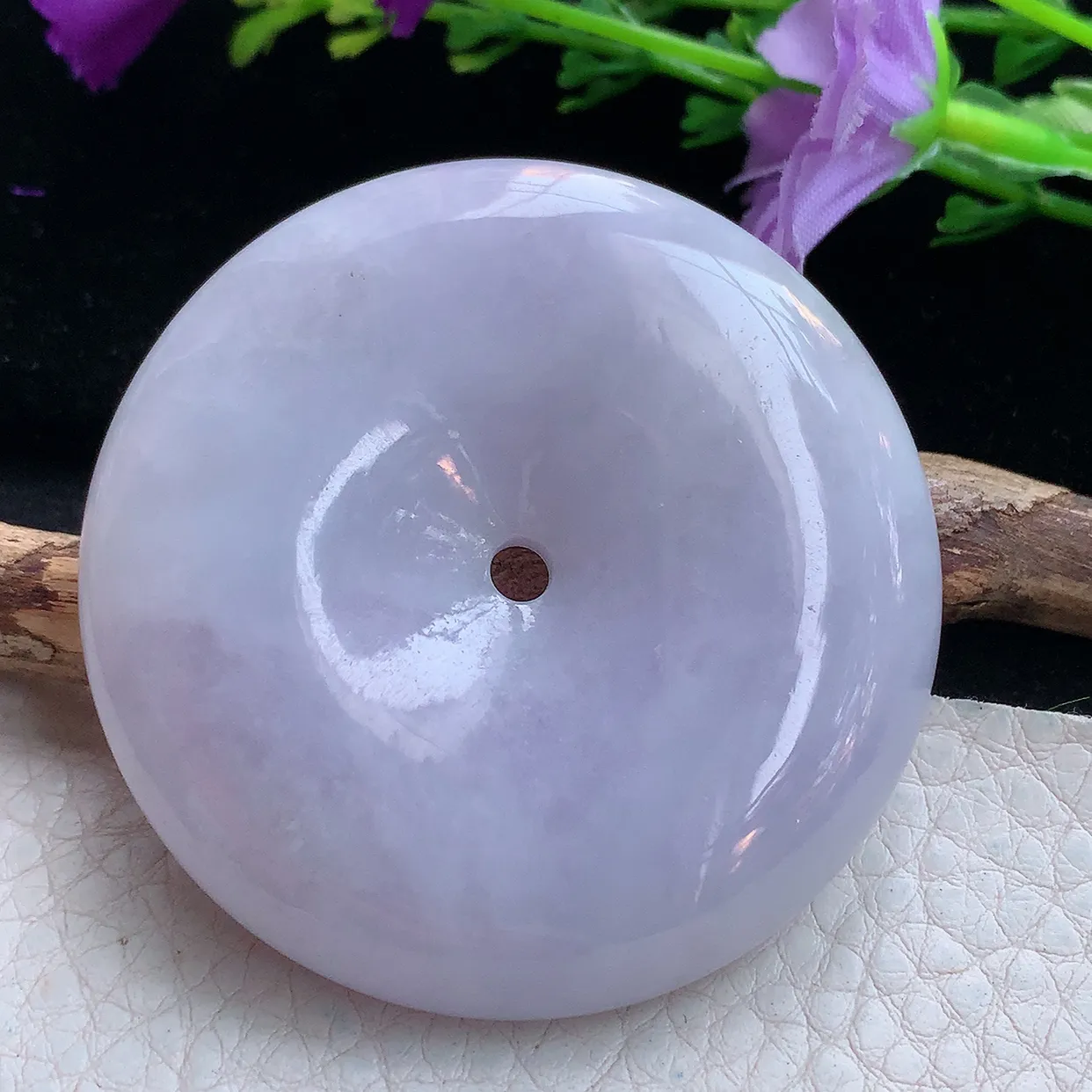 zen实拍53.5*11天然缅甸翡翠紫罗兰大平安扣吊坠 玉扣毛衣坠